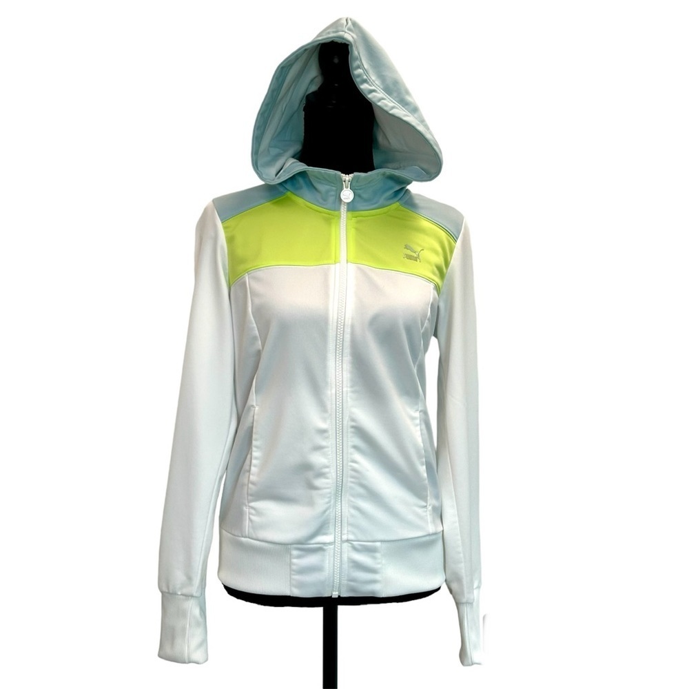 Puma white blue lime green zip up track jacket Sz M